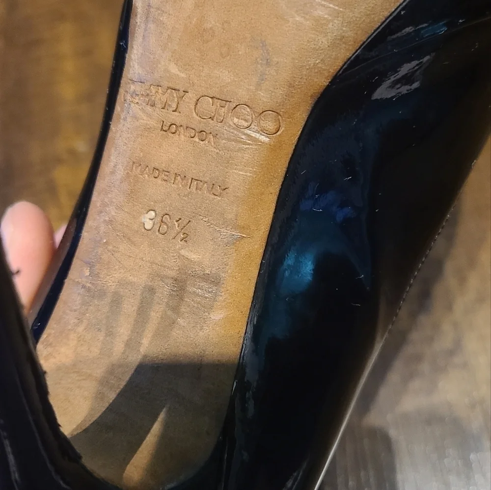 Jimmy Choo Black Patent Leather Peep Toe Platform Pumps - Picture 9 of 9